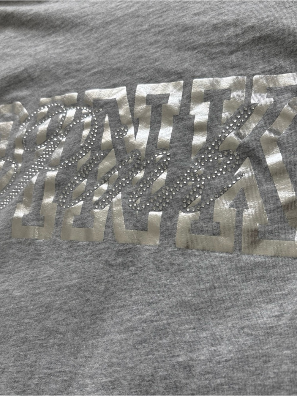 Rare VS PINK Fashion Show Bling LS Campus Tee - Silver Foil Rhinestone Grey XS